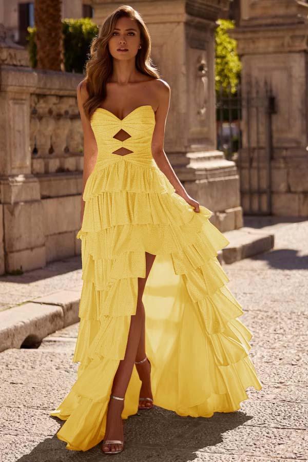 strapless pleated formal dress Sleeveless Long Split With Beading pinup dress