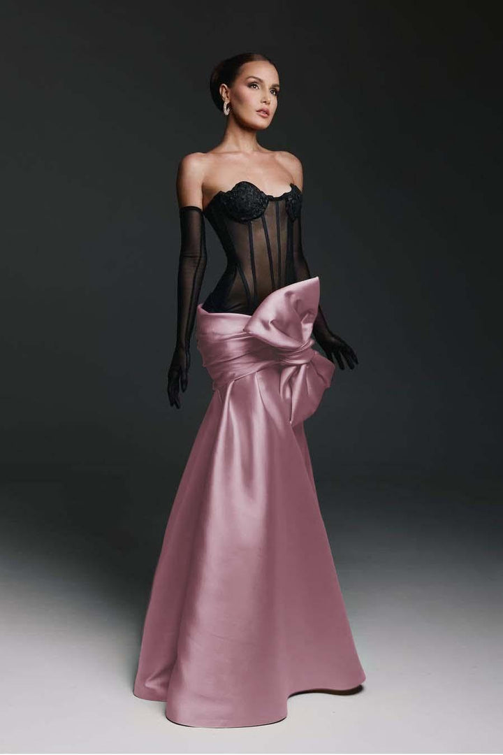 bridesmaid dress with gloves Strapless Sweetheart Sleeveless Long Mermaid Formal elegant dress with gloves