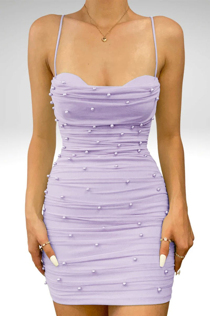 Koscy Sheath Tulle Pleated Homecoming Dress with Pearls