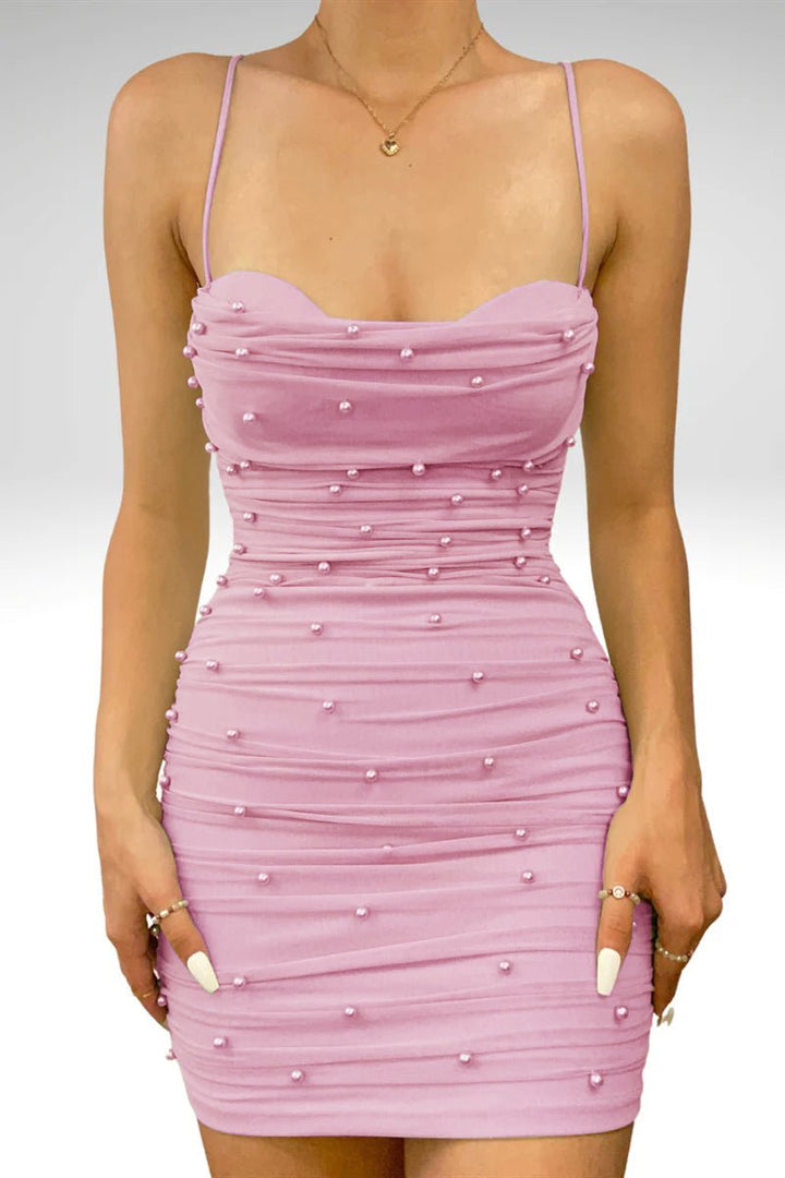 Koscy Sheath Tulle Pleated Homecoming Dress with Pearls