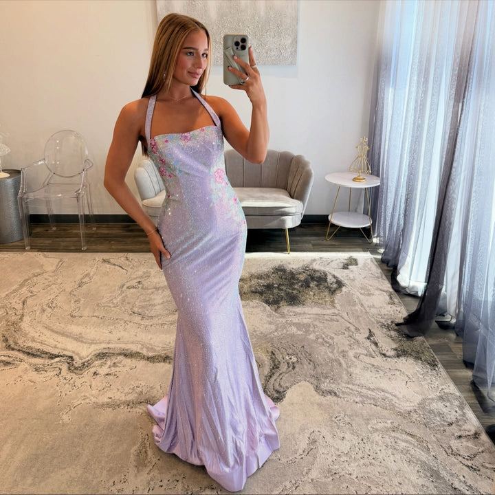 Stunning Long Lilac Halter Mermaid Corset Prom Dress