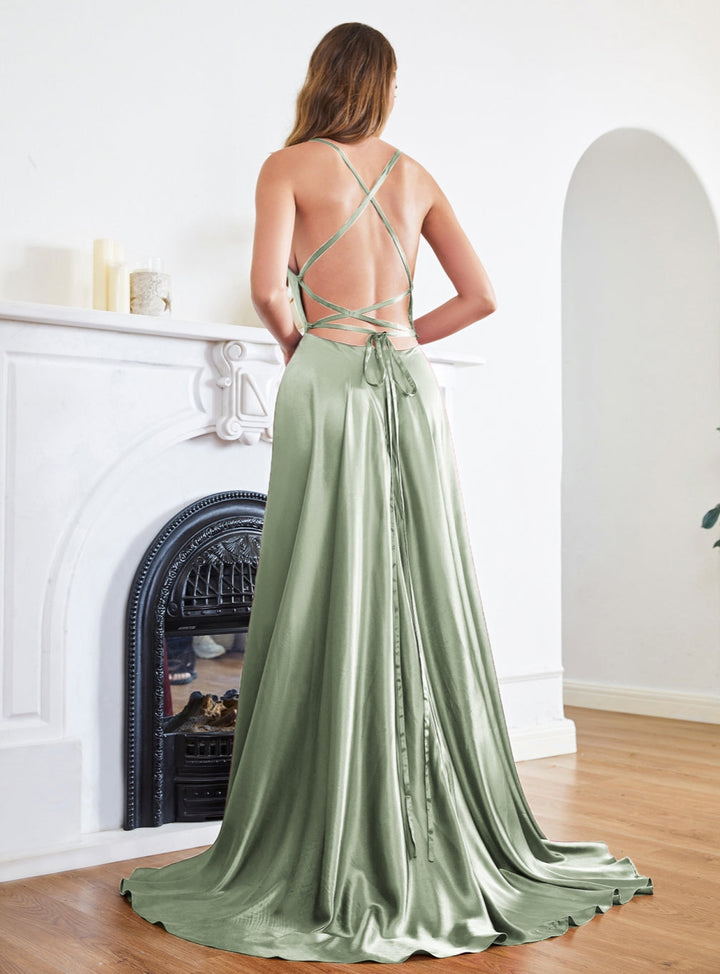 Shop Satin Floor Length Dress with Side Slit-Koscy Shop Satin Floor Length Dress with Side Slit-Koscy