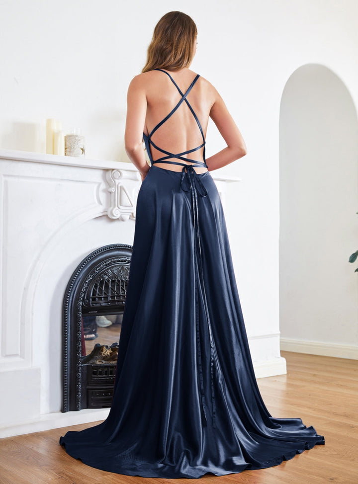 Shop Satin Floor Length Dress with Side Slit-Koscy Shop Satin Floor Length Dress with Side Slit-Koscy