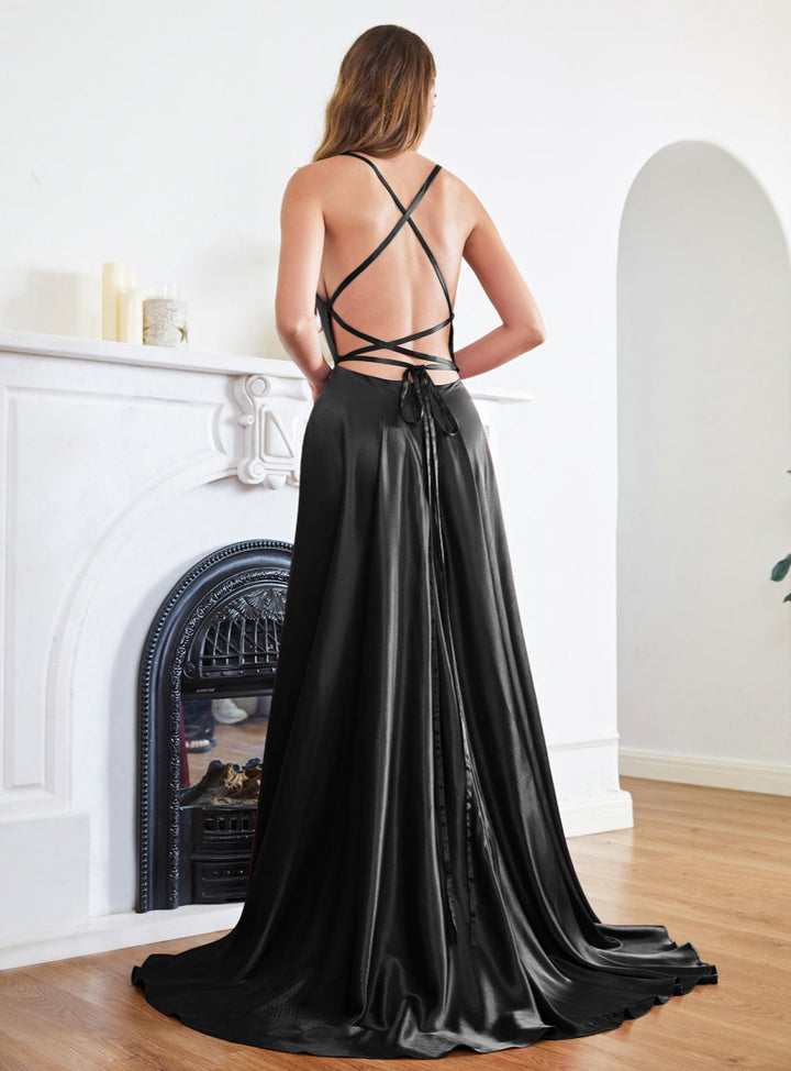 fitted lace wedding dress Corwin Open Back Satin Maxi Dress