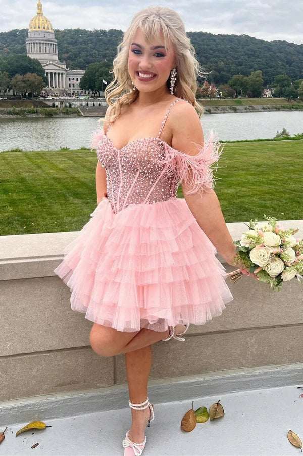 Koscy A Line Off the Shoulder Homecoming Dress with Beading