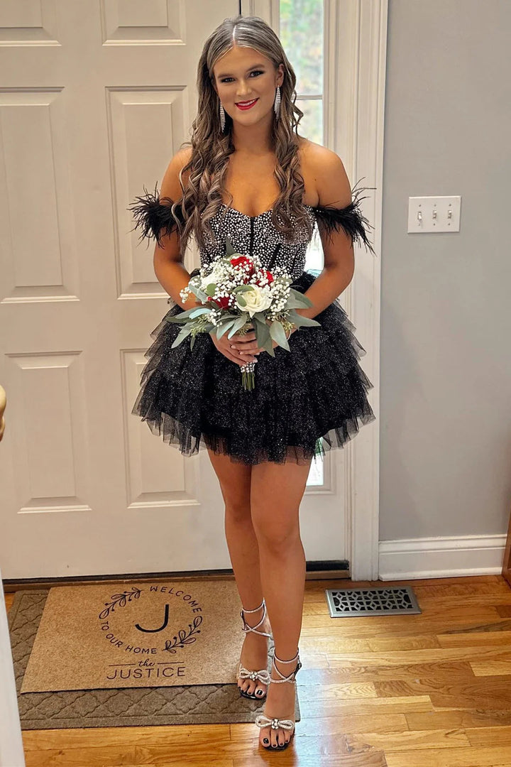 Koscy A Line Off the Shoulder Homecoming Dress with Beading