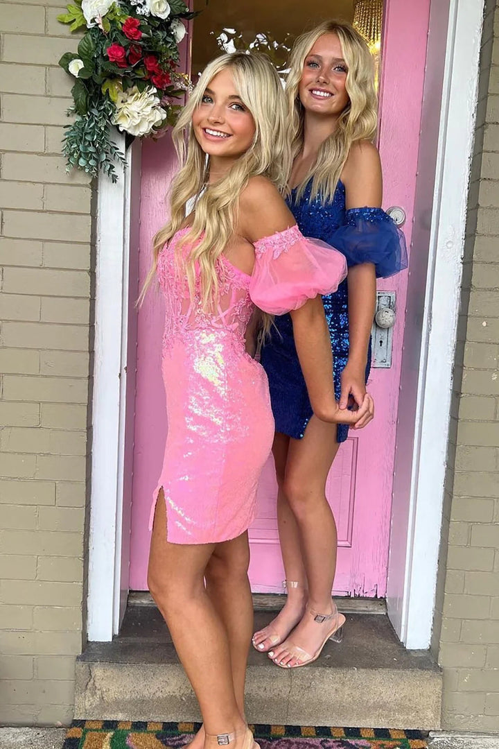 Koscy Stylish Sheath Sweetheart Pink/Royal Blue Corset Homecoming Dress with Silt