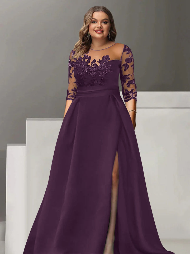 Sweetheart A-Line Princess Floor-Length Plus Size Mother of the Bride Dress with 3/4