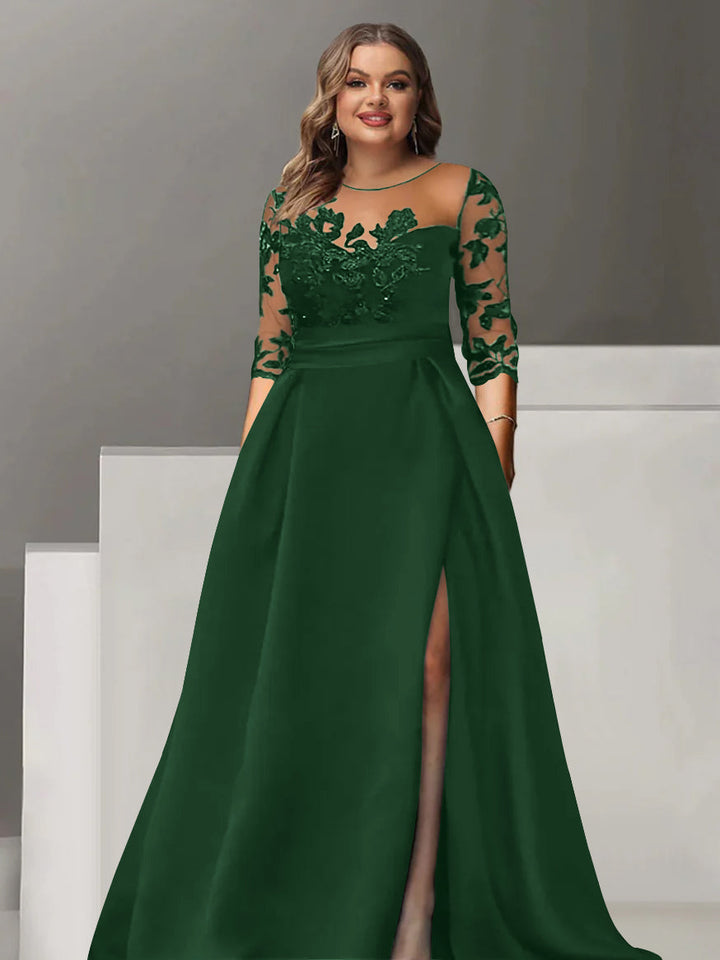 Sweetheart A-Line Princess Floor-Length Plus Size Mother of the Bride Dress with 3/4 Sweetheart A-Line Princess Floor-Length Plus Size Mother of the Bride Dress with 3/4