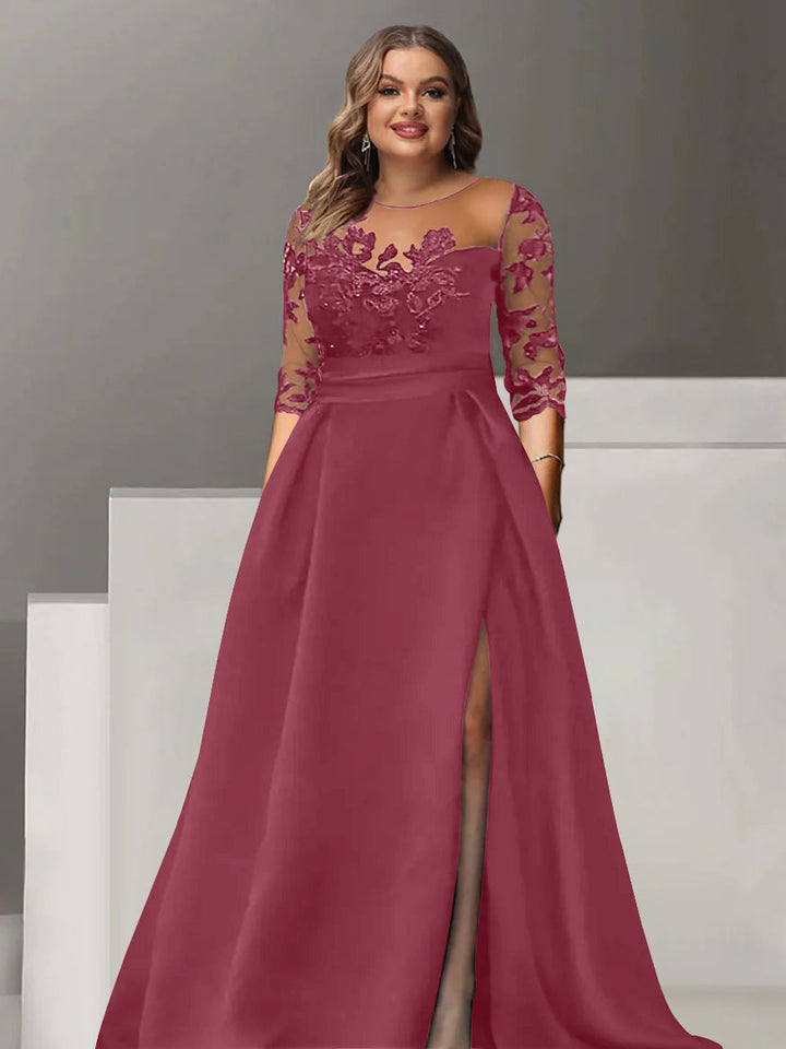 Sweetheart A-Line Princess Floor-Length Plus Size Mother of the Bride Dress with 3/4 Sweetheart A-Line Princess Floor-Length Plus Size Mother of the Bride Dress with 3/4