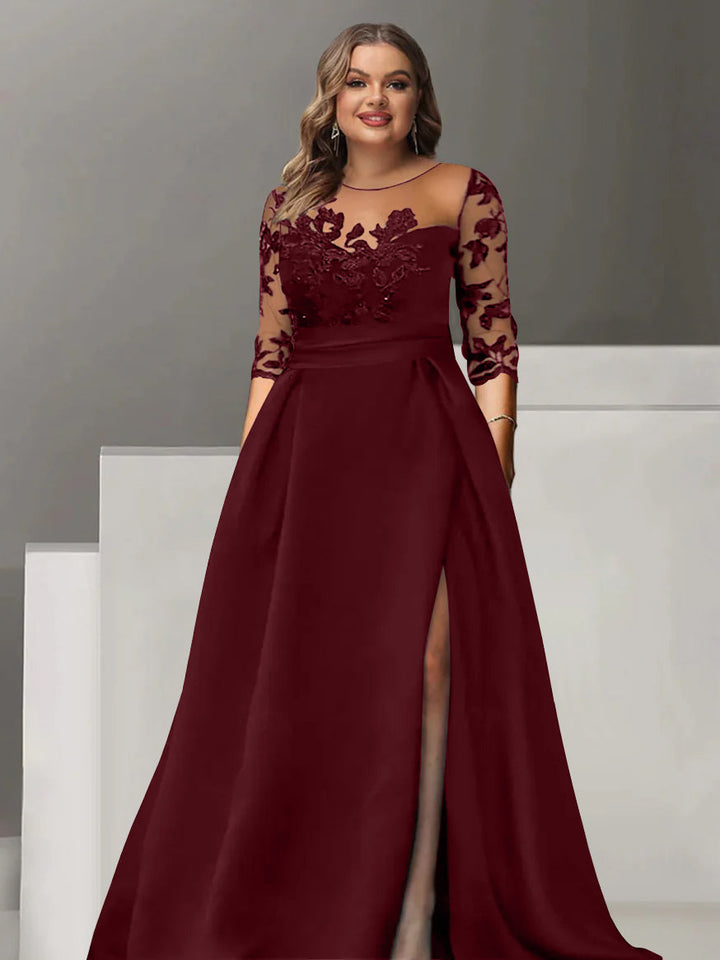 Sweetheart A-Line Princess Floor-Length Plus Size Mother of the Bride Dress with 3/4 Sweetheart A-Line Princess Floor-Length Plus Size Mother of the Bride Dress with 3/4