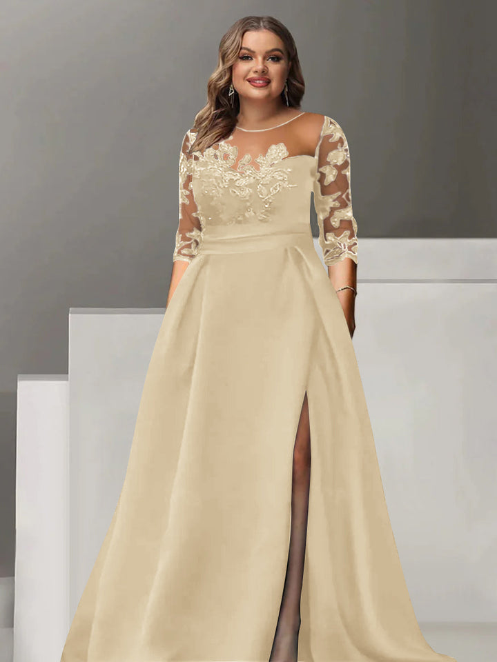 gold plus size mother of the bride dresses Plus Size 2-Piece Mother of the Bride Dress Set with Square Neck and F –  Dressystars main image 0