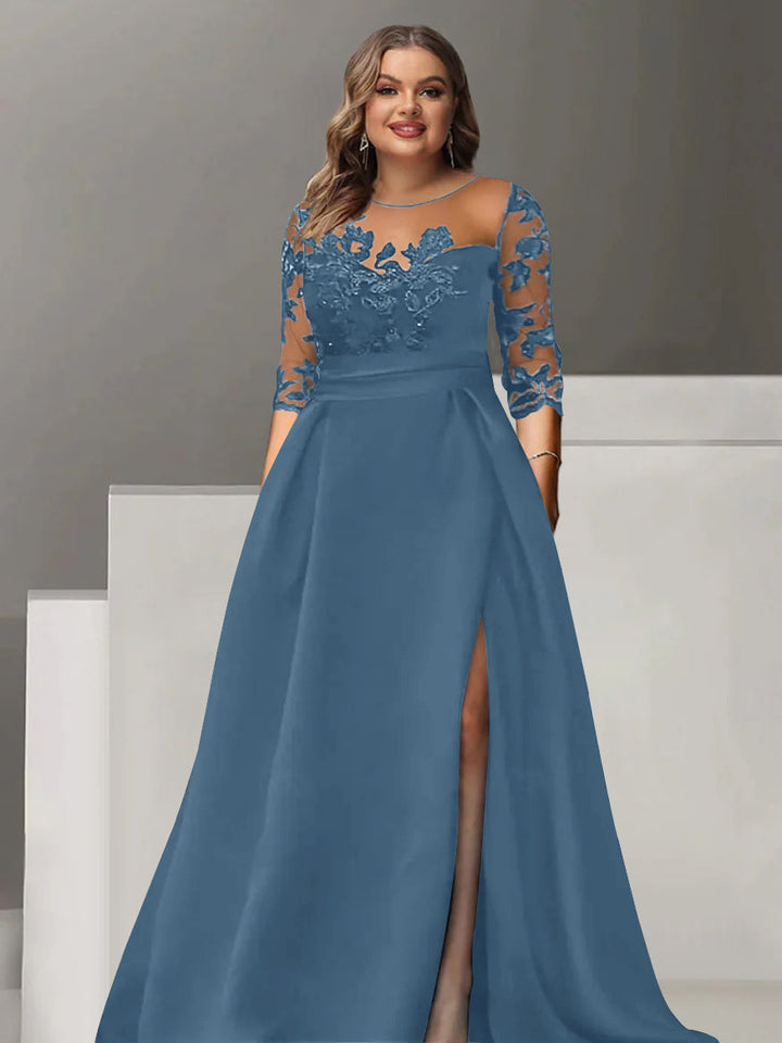 Sweetheart A-Line Princess Floor-Length Plus Size Mother of the Bride Dress with 3/4