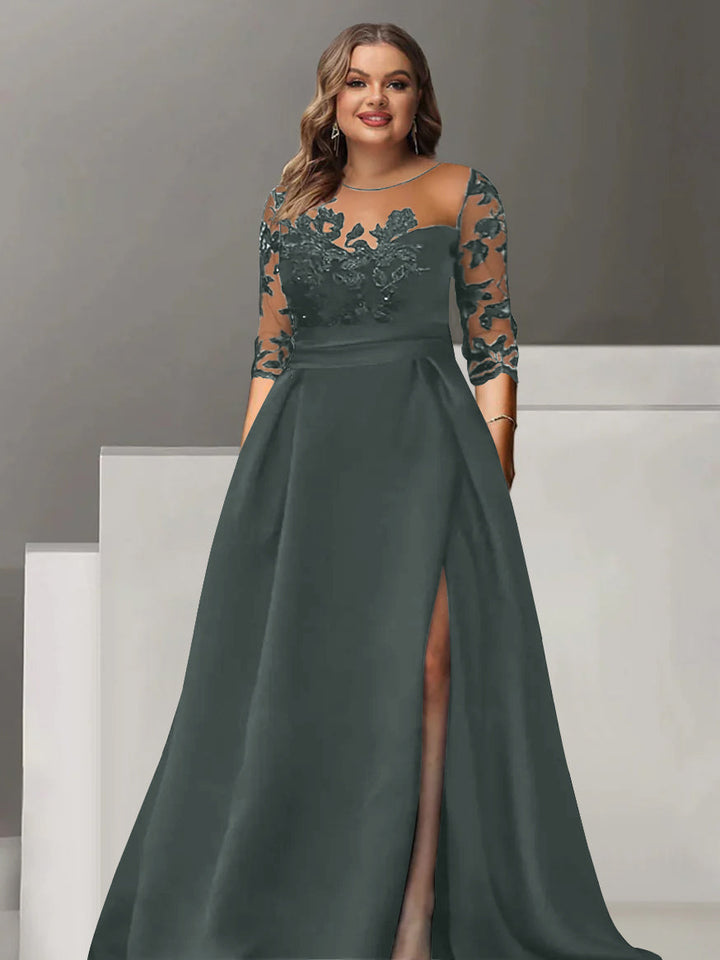 Sweetheart A-Line Princess Floor-Length Plus Size Mother of the Bride Dress  with 3/4