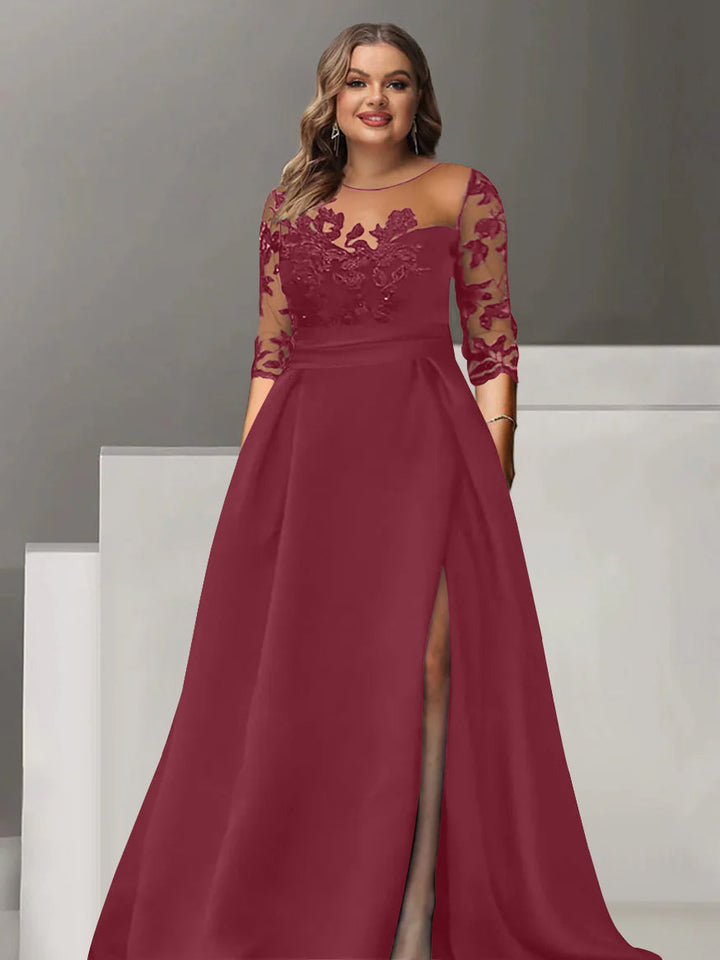 Sweetheart A-Line Princess Floor-Length Plus Size Mother of the Bride Dress with 3/4 Sweetheart A-Line Princess Floor-Length Plus Size Mother of the Bride Dress with 3/4