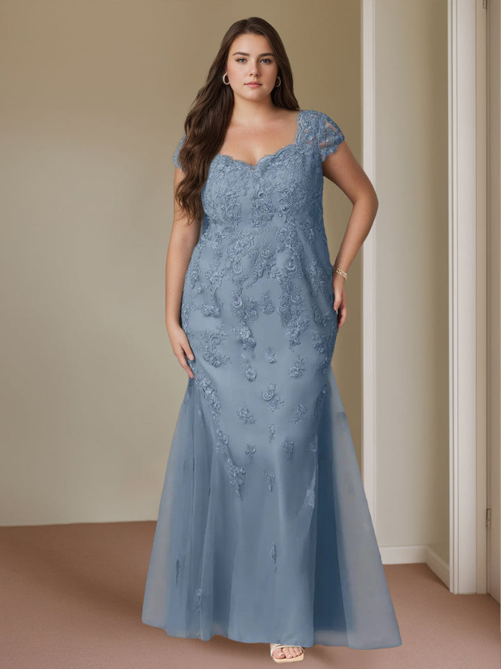 Sweetheart Cap Sleeve Trumpet/Mermaid Plus Size Mother of the Bride Gown  with Lace Beads &