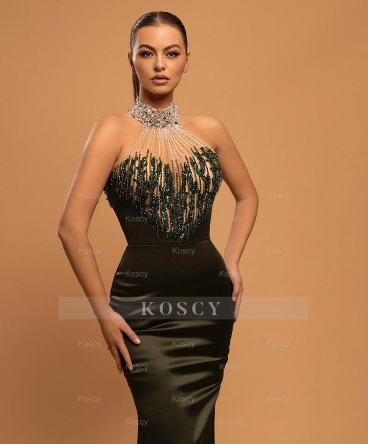 katy perry in green dress BABARONI Chiffon Dark Green Bridesmaid Dresses Halter Floor-length Backless  Sleeveless A-line
