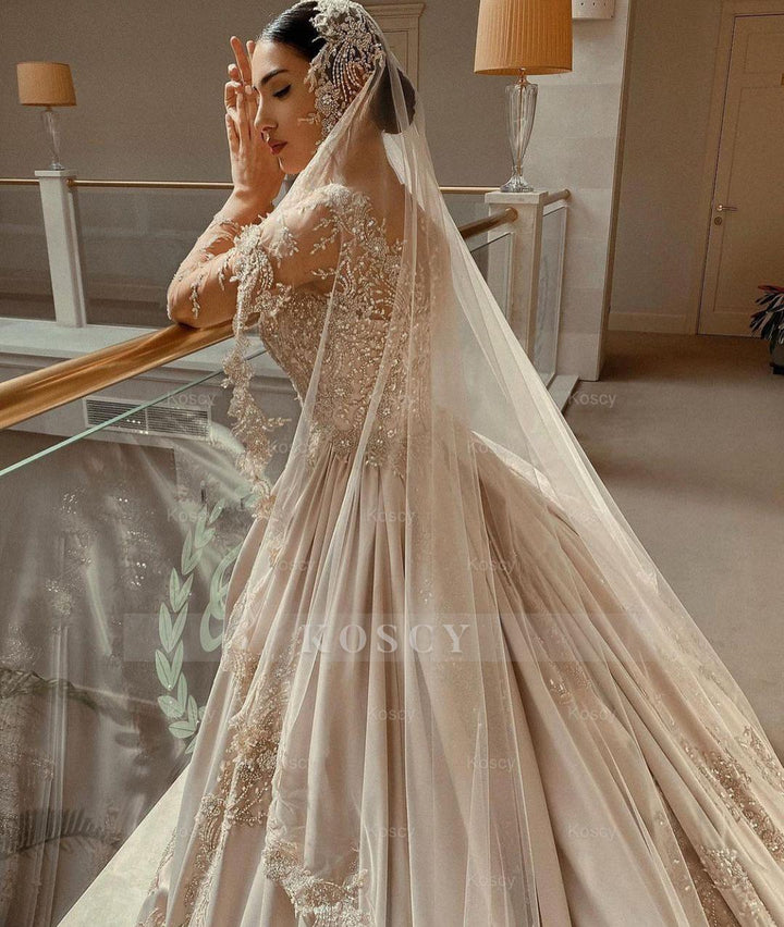 Sweetheart Long Sleeve Beading Pearl Satin Wedding Dress Sweetheart Long Sleeve Beading Pearl Satin Wedding Dress