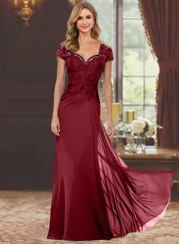 fitted lace wedding dress A-Line Ankle Length Chiffon Mother of The Bride Dresses COCOMELODY CM0357, Coral