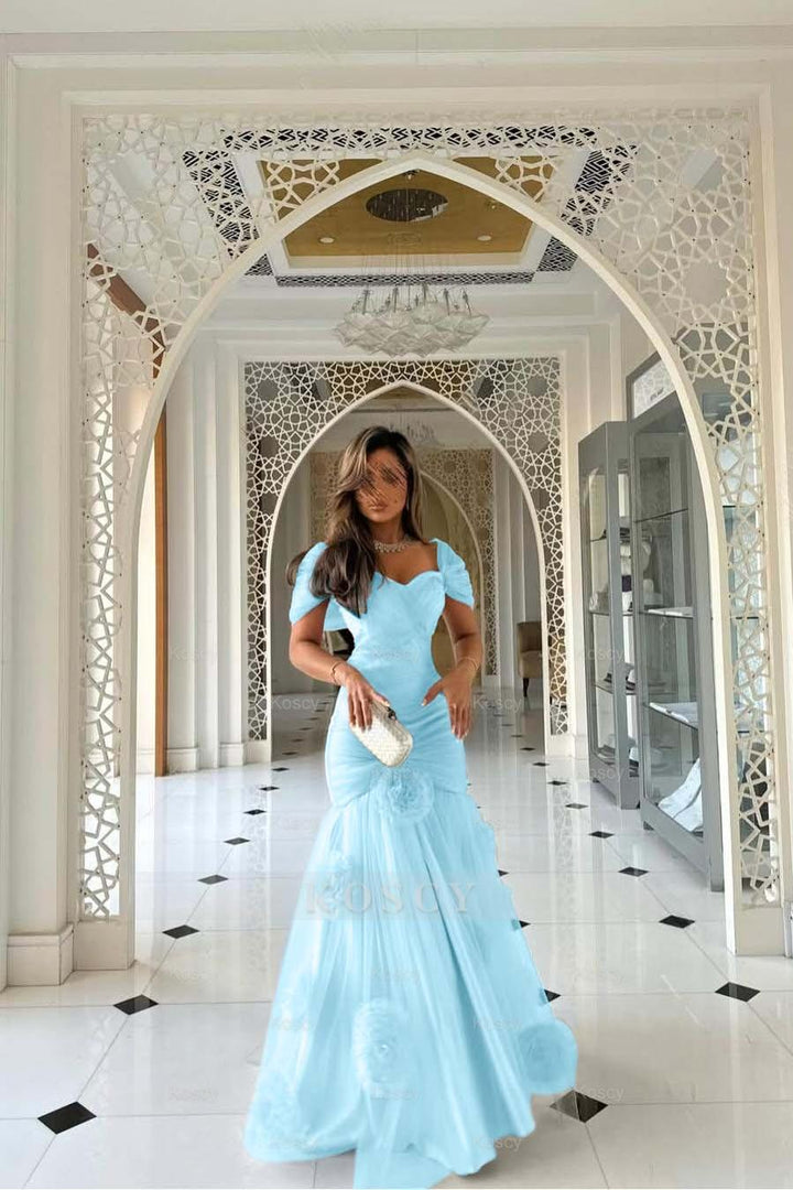 Sweetheart Short Sleeves Long Mermaid Formal Dress With Pleated Sweetheart Short Sleeves Long Mermaid Formal Dress With Pleated
