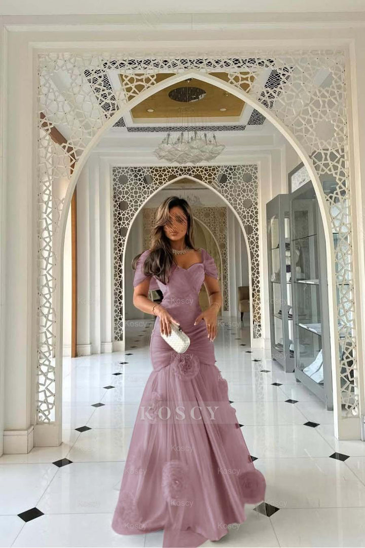 Sweetheart Short Sleeves Long Mermaid Formal Dress With Pleated Sweetheart Short Sleeves Long Mermaid Formal Dress With Pleated