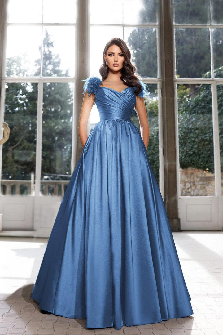 Formal Dress Navy Pleated Bridesmaid Dress Tulle Dark Navy Empire  Sleeveless Pleated A-line Floor-length