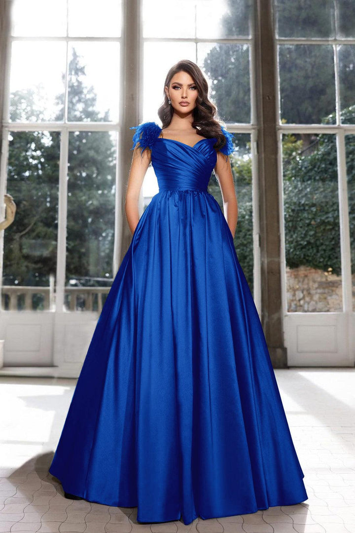 Tassel Sleeveless Straps A Line Long Formal Dress Pleated Dark Navy