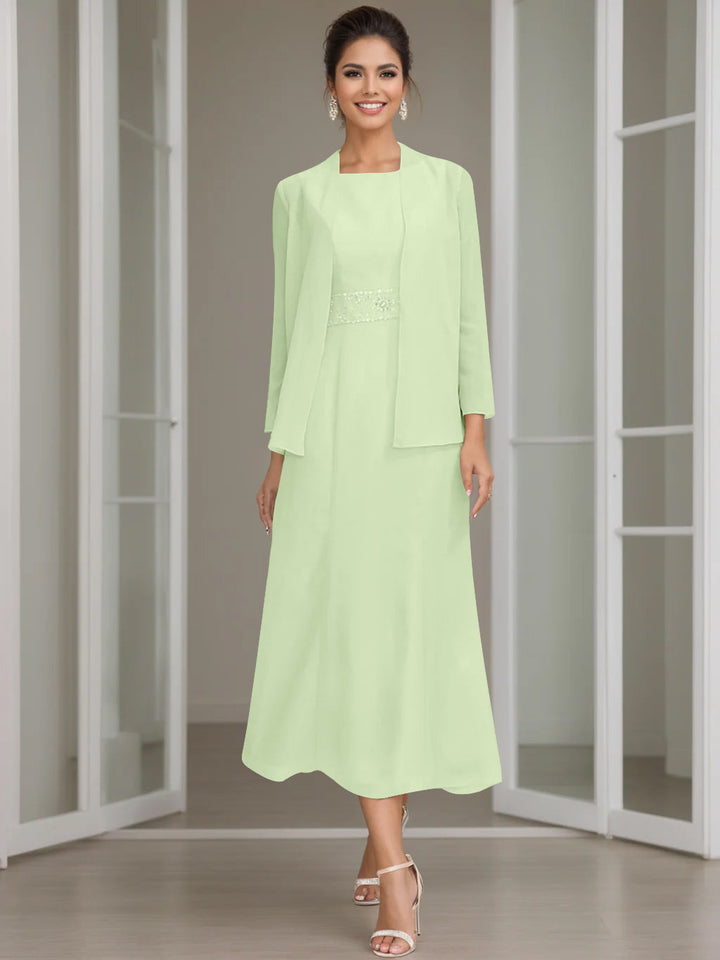 Tea-Length Mother of the Bride Sheath Dress with Beaded Jacket Tea-Length Mother of the Bride Sheath Dress with Beaded Jacket