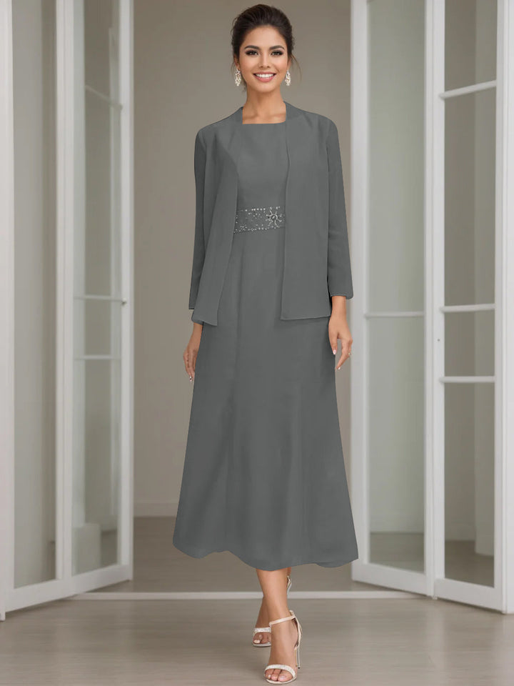 Tea-Length Mother of the Bride Sheath Dress with Beaded Jacket Tea-Length Mother of the Bride Sheath Dress with Beaded Jacket