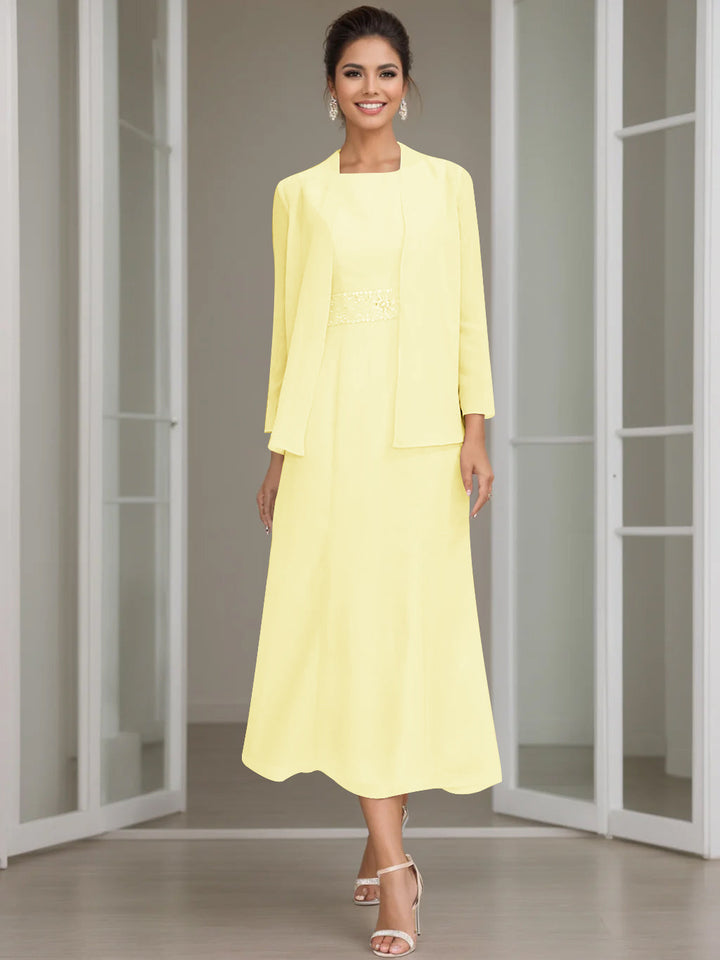 Tea-Length Mother of the Bride Sheath Dress with Beaded Jacket Tea-Length Mother of the Bride Sheath Dress with Beaded Jacket
