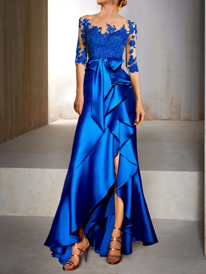 Trumpet Jewel Neck Half-Sleeve Floor-Length Mermaid Mother of the Bride  Dress With Appliques & Bow(s)