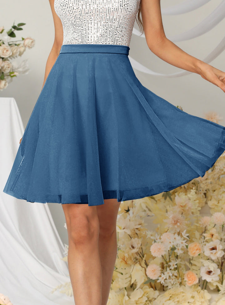 Tulle Knee Length Dress Layered Tulle Skirt for Party-koscy