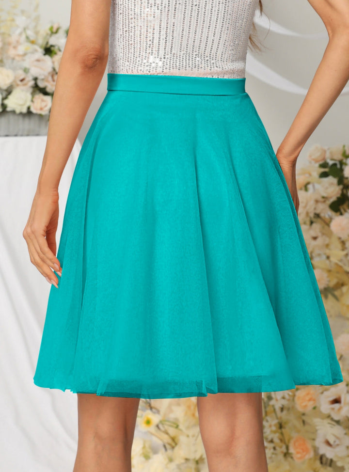 Tulle Knee Length Dress Layered Tulle Skirt for Party-koscy
