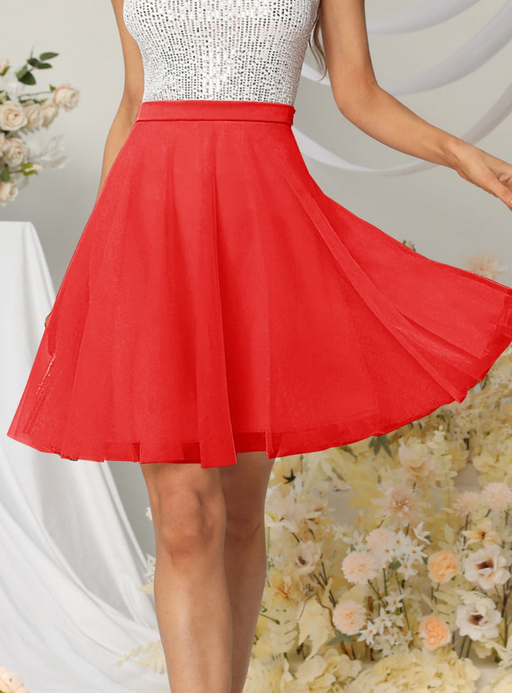 Tulle Knee Length Dress Layered Tulle Skirt for Party-koscy