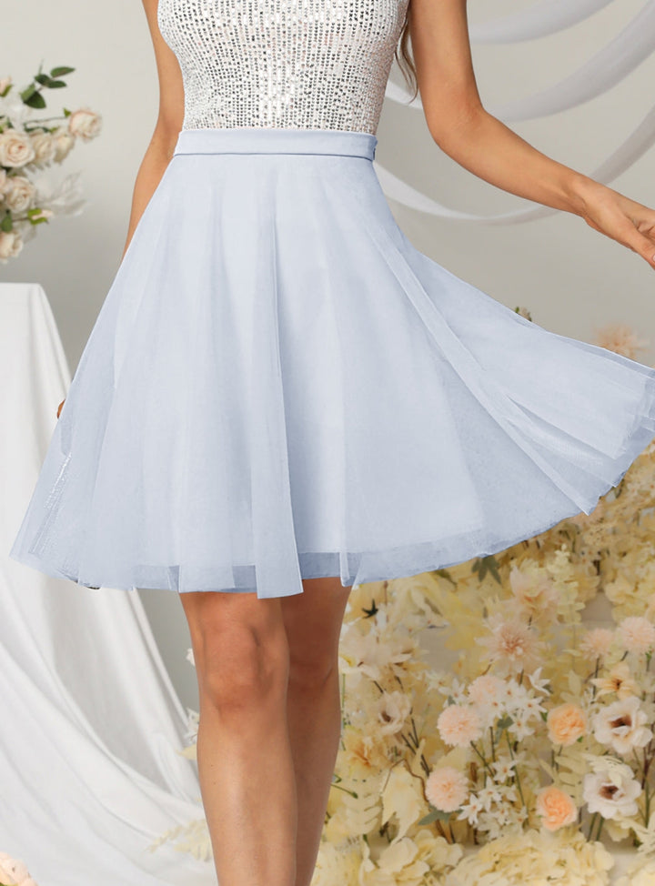 Tulle Knee Length Dress Layered Tulle Skirt for Party-koscy