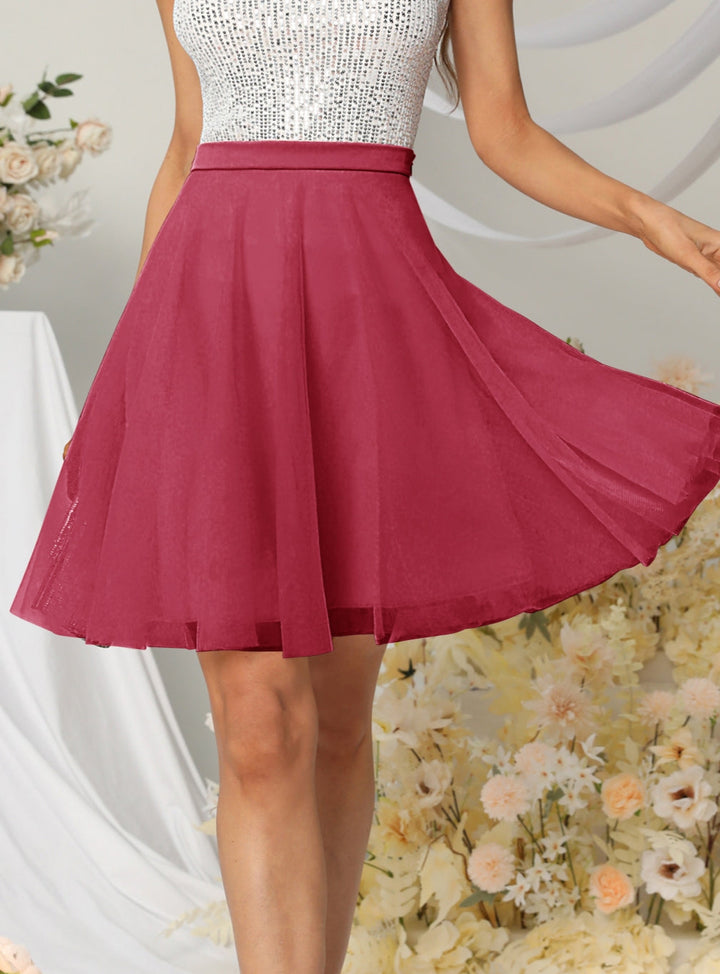 Tulle Knee Length Dress Layered Tulle Skirt for Party-koscy