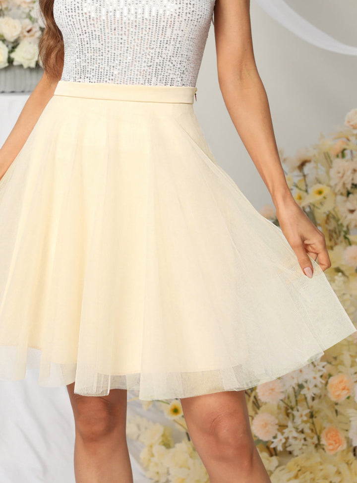 Tulle Knee Length Dress Layered Tulle Skirt for Party-koscy