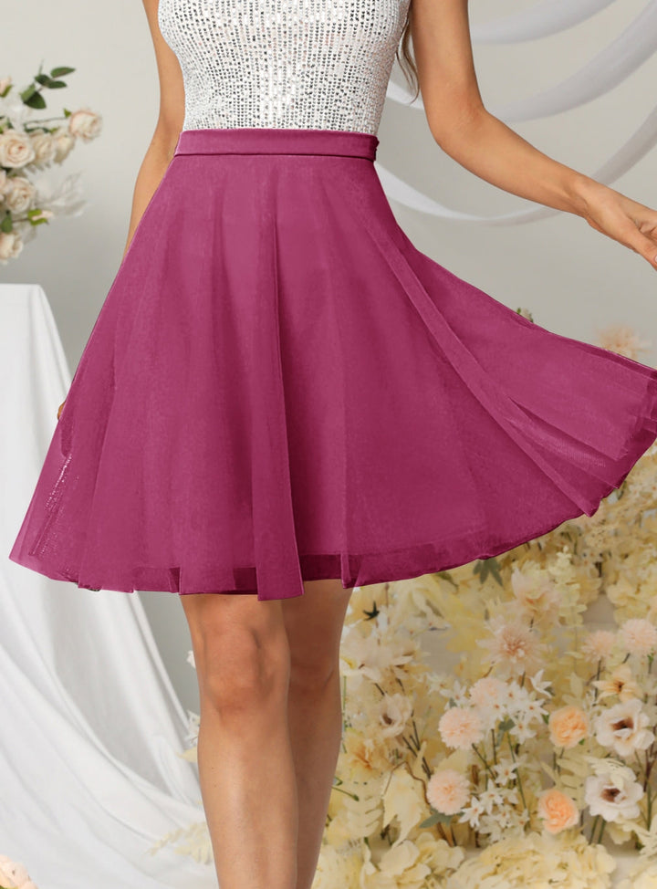 Tulle Knee Length Dress Layered Tulle Skirt for Party-koscy