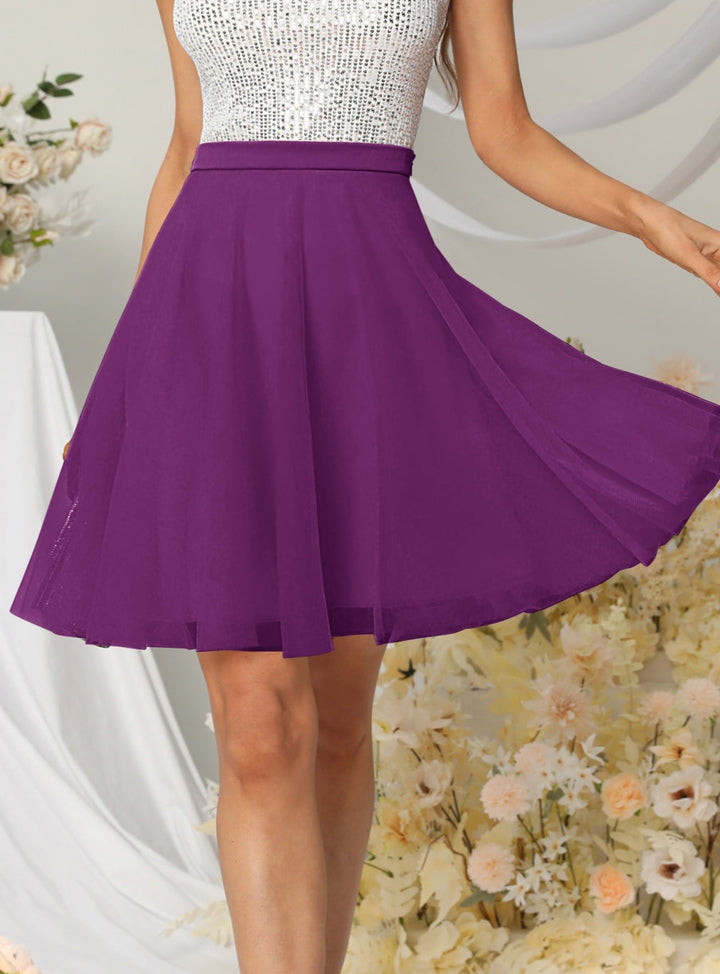 Tulle Knee Length Dress Layered Tulle Skirt for Party-koscy