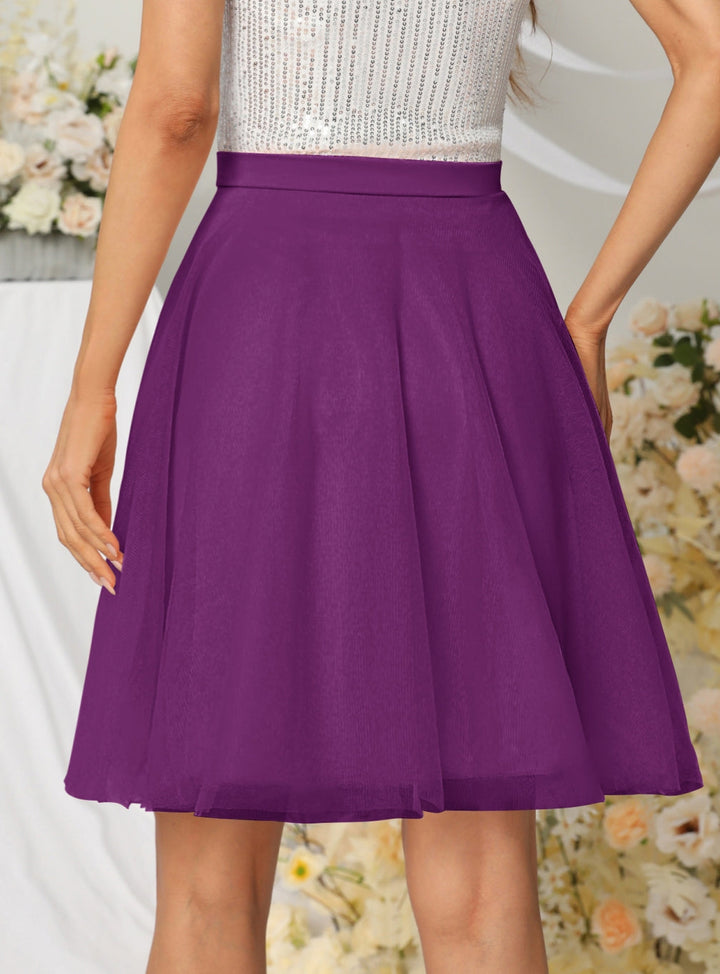Tulle Knee Length Dress Layered Tulle Skirt for Party-koscy