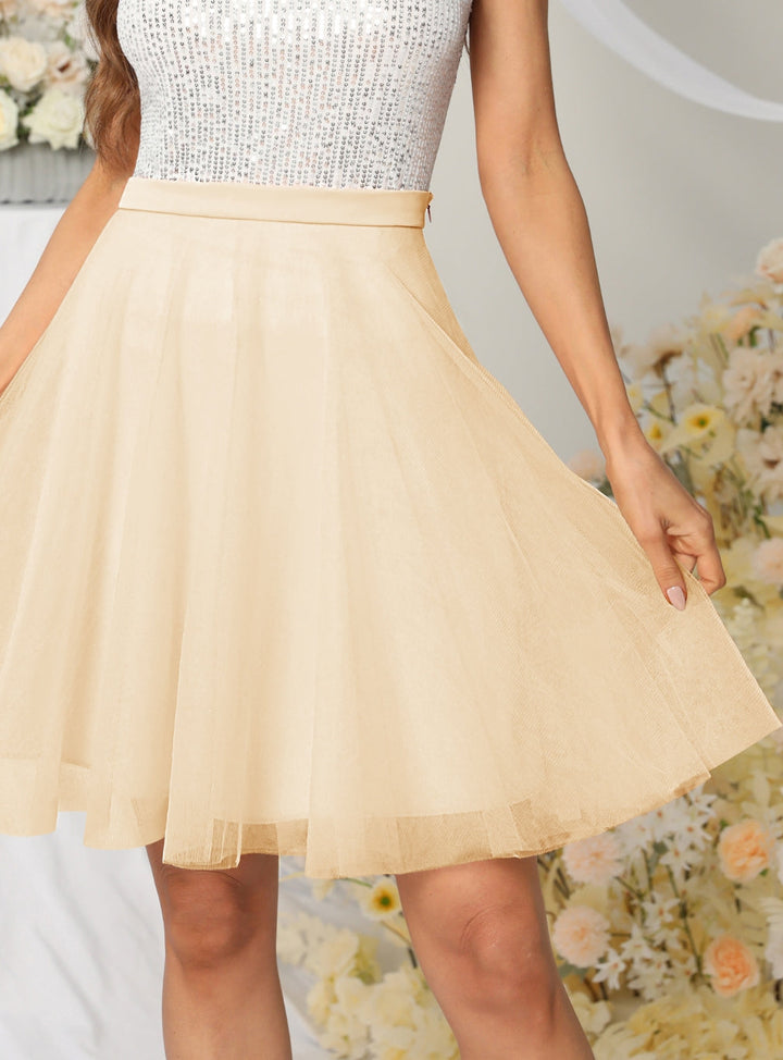 Tulle Knee Length Dress Layered Tulle Skirt for Party-koscy