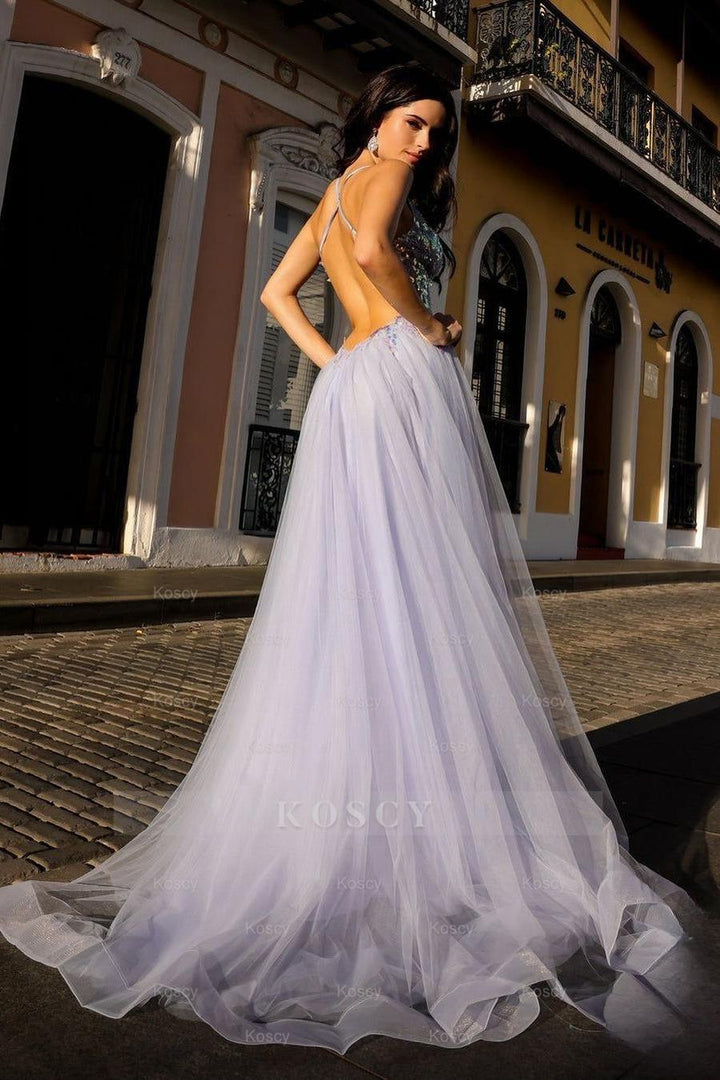 tulle backless dress Ethereal Backless A-Line Tulle Wedding Dress With Bateau Neckline And –  DorrisDress main image 1