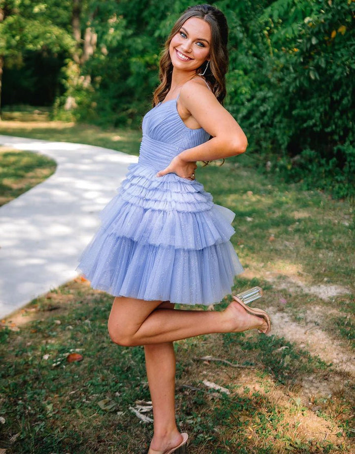 Koscy A-Line Deep V Neck Tiered Homecoming Dress