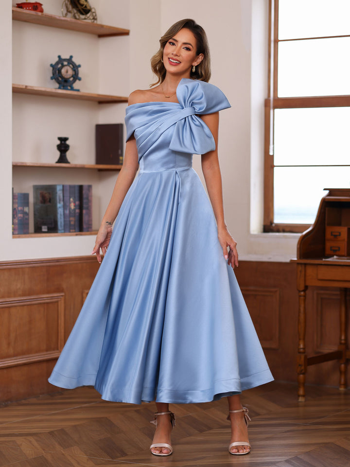 off shoulder bowknot dress Unique Off-the-Shoulder A-Line/Princess Sleeveless Mother of the Bride Dress with Bowknot Ankle-Length