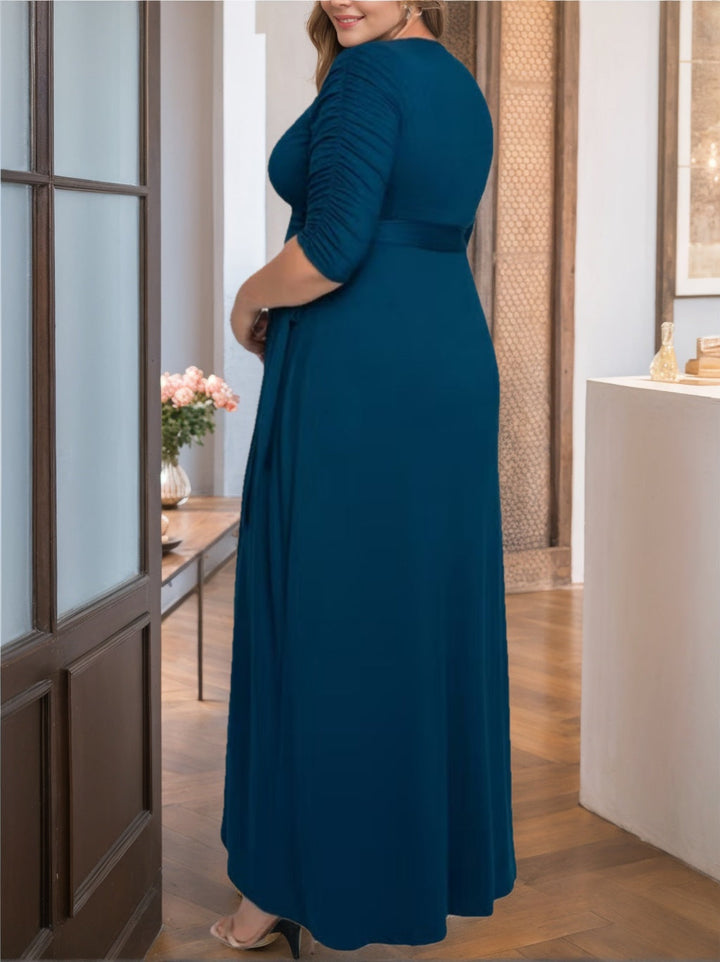Unique Plus Size V-Neck A-Line Mother of the Bride Dress with Asymmetrical Ruffles and Unique Plus Size V-Neck A-Line Mother of the Bride Dress with Asymmetrical Ruffles and