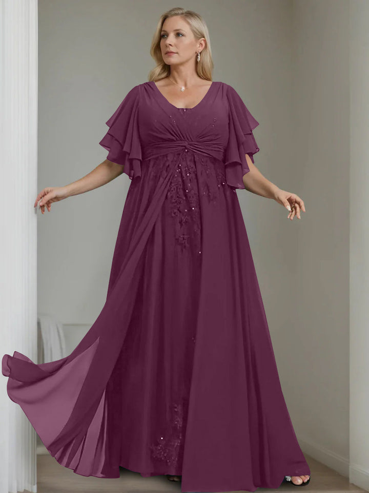 mother of the bride dresses purple plus size Cicinia Regency Mother Of The Bride Dress With Sleeves Plus Size Long Chiffon A-line Ankle Length Shawl Collar