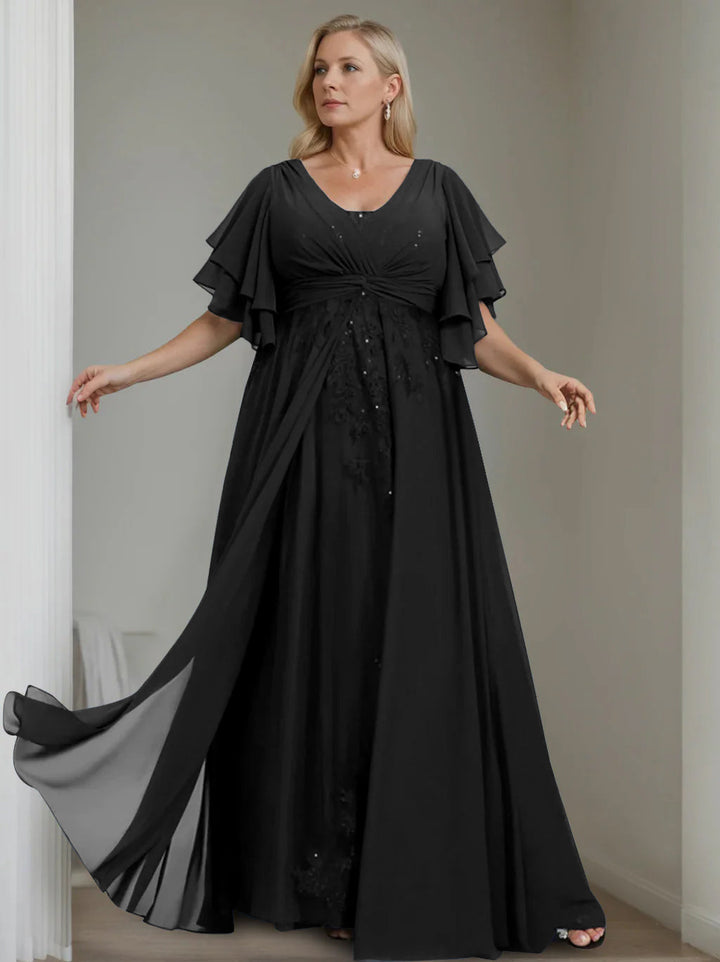Unique Plus Size V-Neck A-Line Princess Floor-Length Mother of the Bride  Dress with