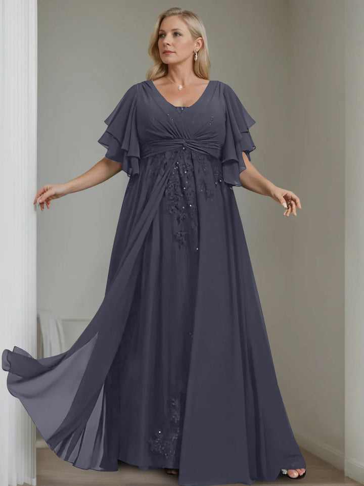 Unique Plus Size V-Neck A-Line Princess Floor-Length Mother of the Bride  Dress with