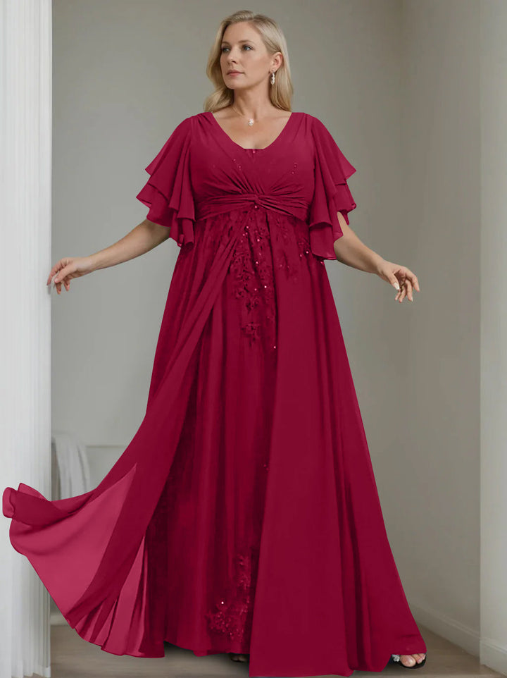 Unique Plus Size V-Neck A-Line Princess Floor-Length Mother of the Bride Dress with Unique Plus Size V-Neck A-Line Princess Floor-Length Mother of the Bride Dress with