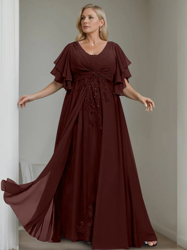 mother of the bride dresses plus size burgundy Unique Plus Size V-Neck A-Line Princess Floor-Length Mother of the Bride  Dress with